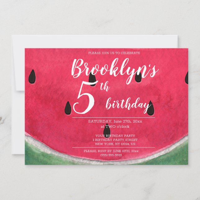 Summer Birthday Party Invitation With Watermelon (Front)