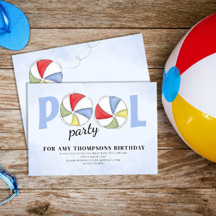 Summer Birthday Pool Party Beach Balls  Invitation