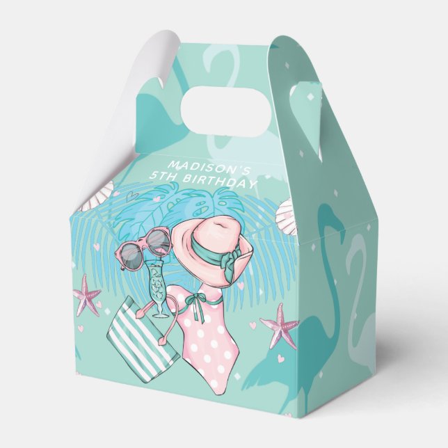 Summer Birthday Pool Party Personalized Favor Box (Front Side)