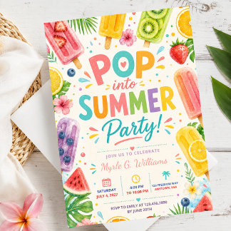 Summer Birthday Popsicle Pool Party Tropical Fruit Invitation
