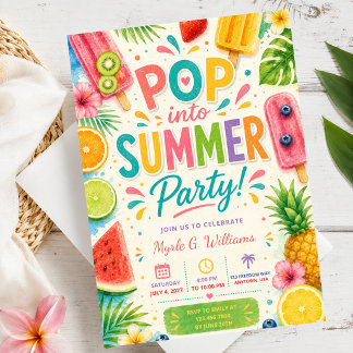 Summer Birthday Popsicle Pool Party Tropical Fruit Invitation