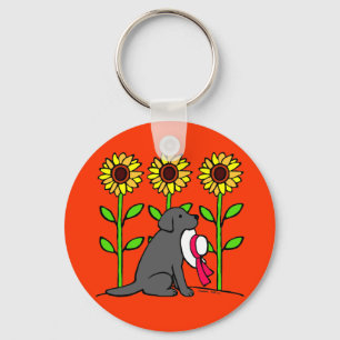 Summer Black Labrador with Sunflowers Keychain