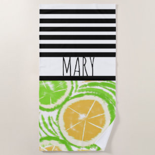 Summer Black Stripes Lemon Abstract Beach Towel