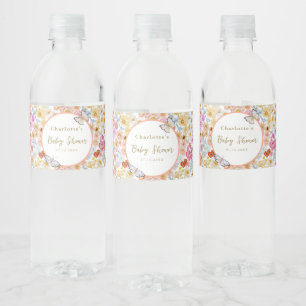 Summer Bloom Floral Butterfly Baby Shower Custom Water Bottle Label