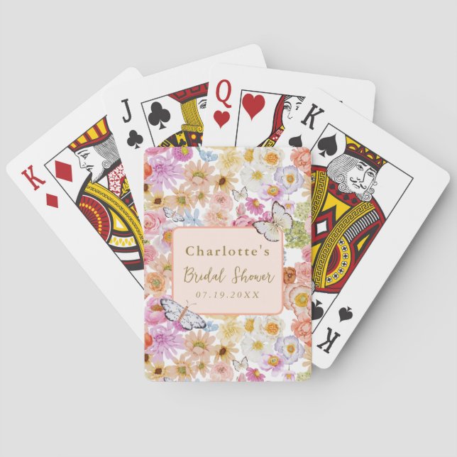 Summer Bloom Floral Butterfly Bridal Shower Custom Playing Cards (Back)