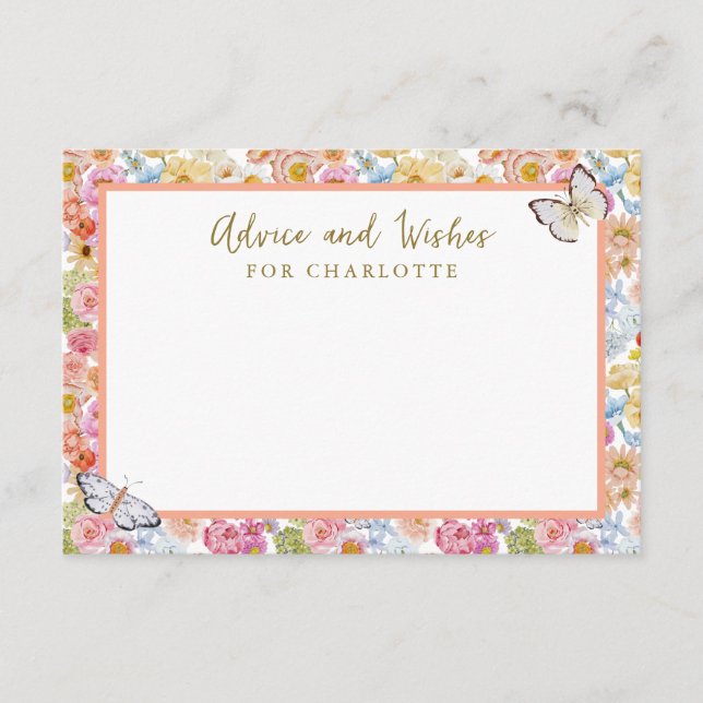 Summer Bloom Floral Butterfly Shower Advice Card (Front)