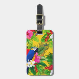 Summer Bloom Tropical Toucan Leaves Watercolor Luggage Tag
