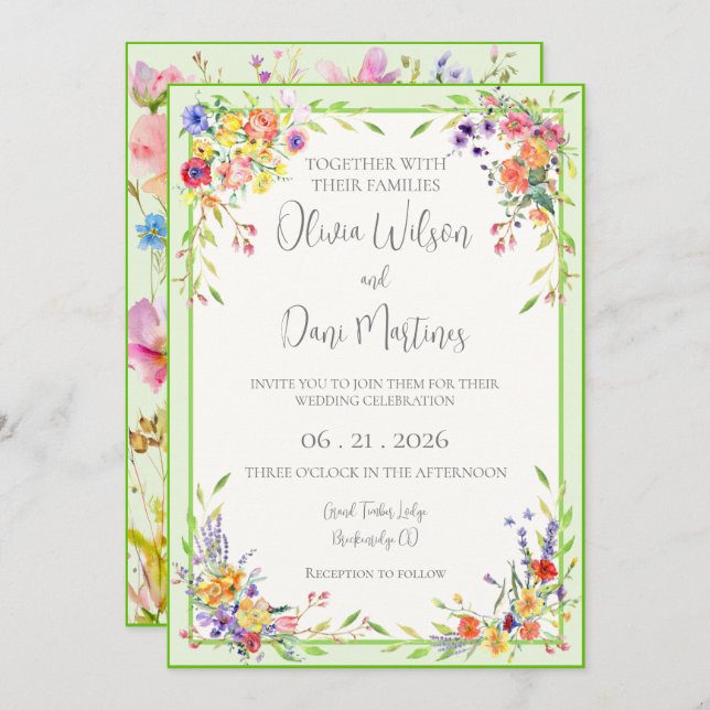 Summer Blooms Floral Wedding Invitation (Front/Back)