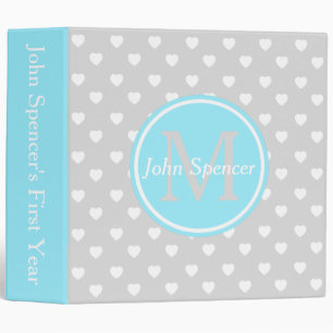 Summer Blue and Light Grey Hearts Monogram Binder