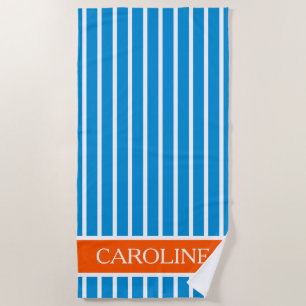 Summer Blue and Orange Stripes Personalized Beach Towel