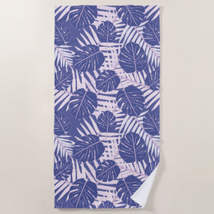 Summer Blue And White Tropical Leaves Pattern Beach Towel