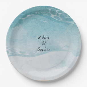 Summer Blue Beach Wedding Paper Plate