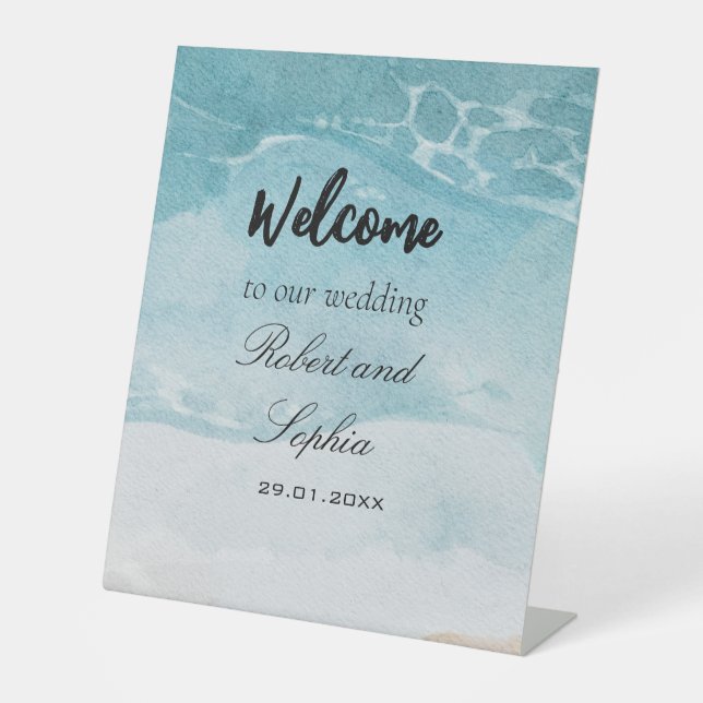 Summer Blue Beach wedding Pedestal Sign (Front)