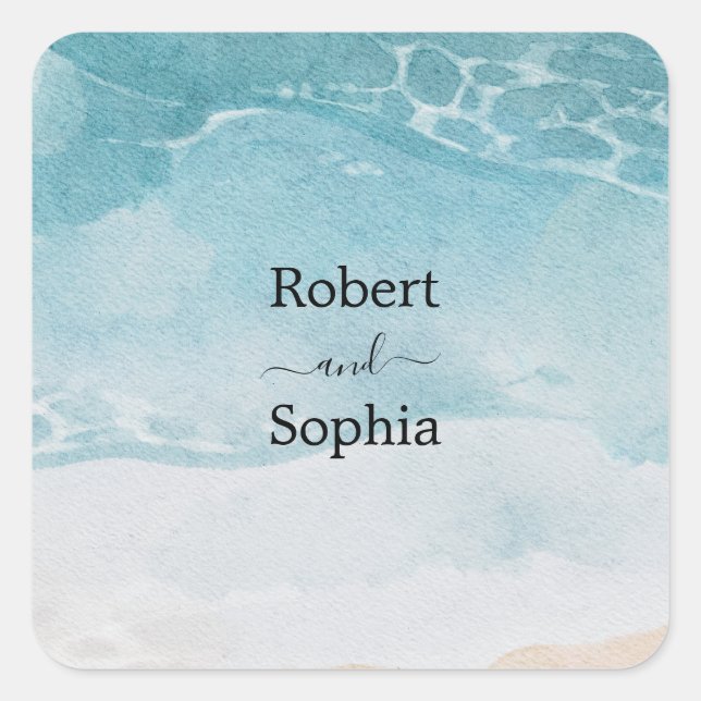 Summer Blue Beach Wedding Square Sticker (Front)