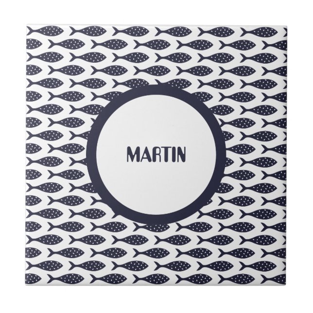 Summer Blue Fish Illustration Tile (Front)