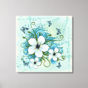 Summer Blue Floral & Butterflies Canvas Print