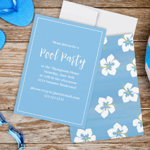 Summer Blue Floral Tropical Party Custom Invitation