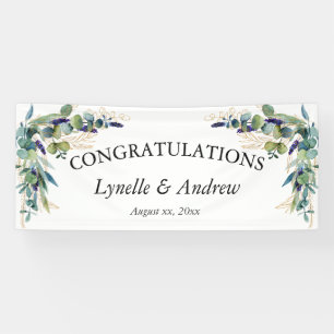 Summer, Blue, Green, Watercolor Floral Wedding Banner