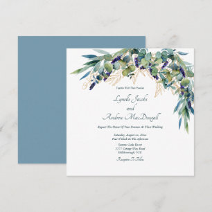 Summer Blue Green Watercolor Floral Wedding Invita Invitation