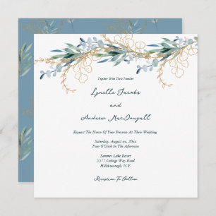 Summer Blue Green Watercolor Floral Wedding Invitation