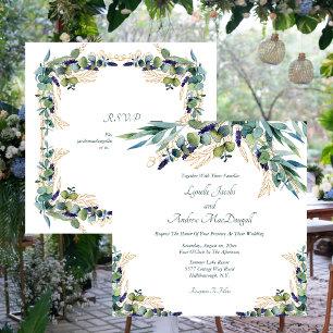 Summer Blue Green Watercolor Floral Wedding Invitation