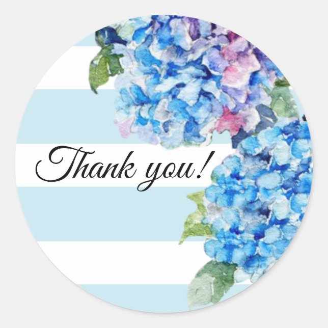Summer Blue Hydrangeas Thank you Classic Round Sticker (Front)