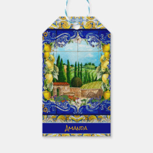 Summer Blue Italian Majolica Citrus Monogram Gift Tags
