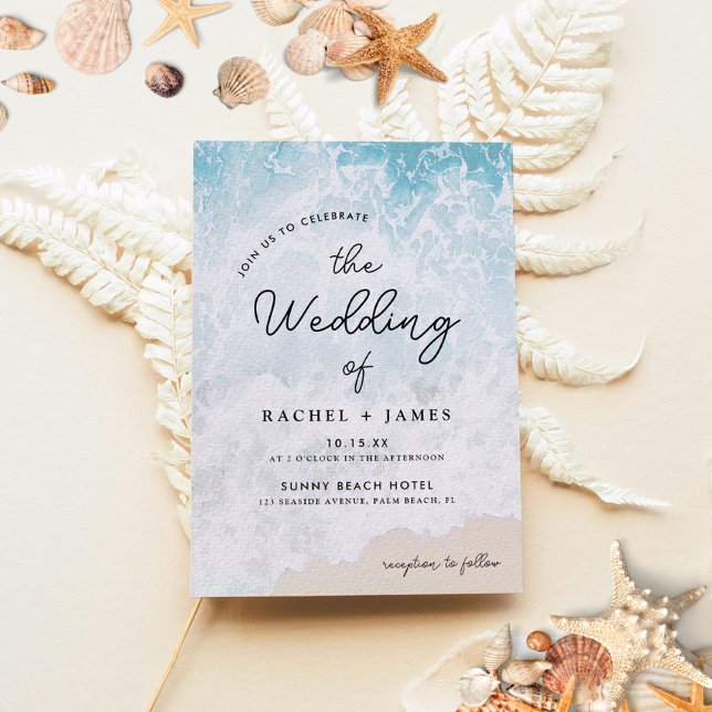 Summer Blue Ocean Beach Wedding Invitation (Creator Uploaded)