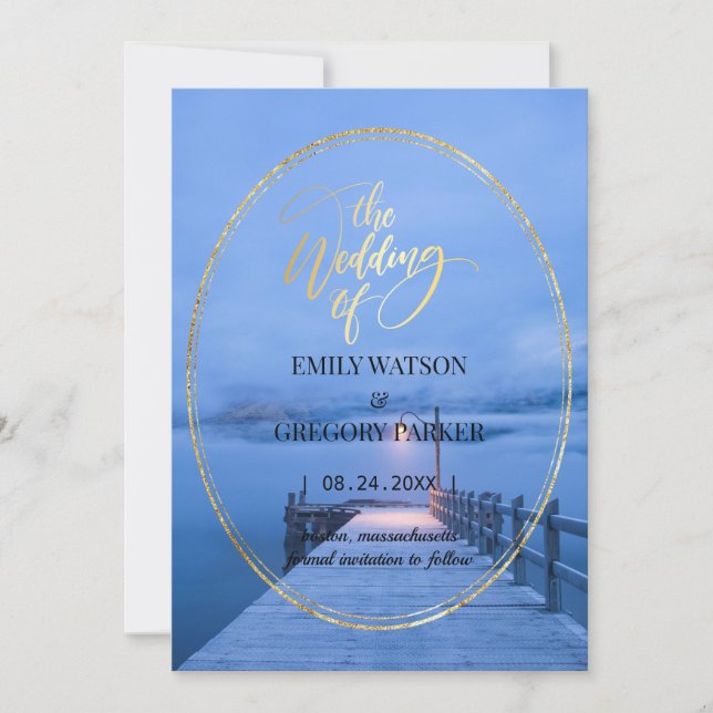 Summer Blue Ocean Beach Wedding Invitations (Front)