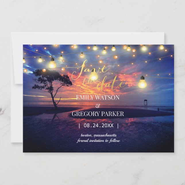 Summer Blue Ocean Beach Wedding Invitations (Front)