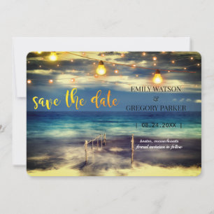 Summer Blue Ocean Beach Wedding Invitations
