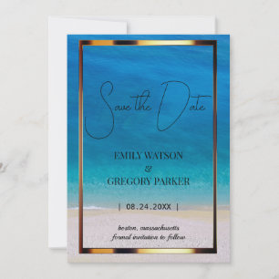 Summer Blue Ocean Beach Wedding Invitations