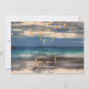 Summer Blue Ocean Beach Wedding Invitations