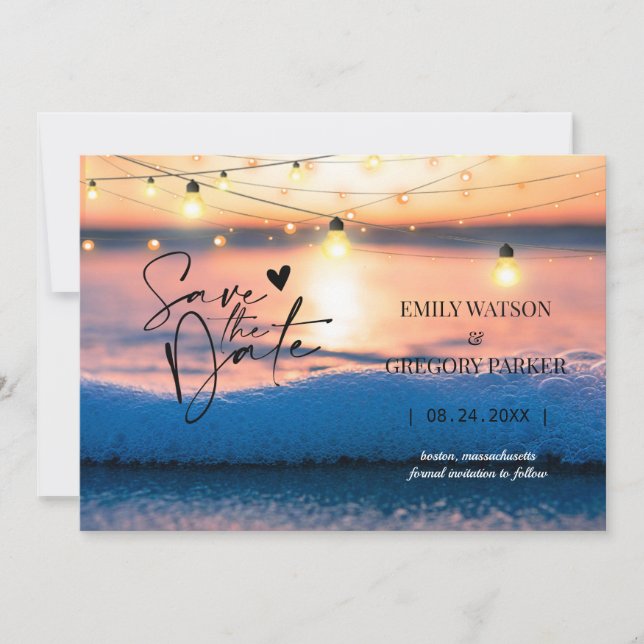 Summer Blue Ocean Beach Wedding Invitations (Front)