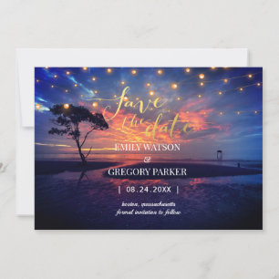 Summer Blue Ocean Beach Wedding Invitations
