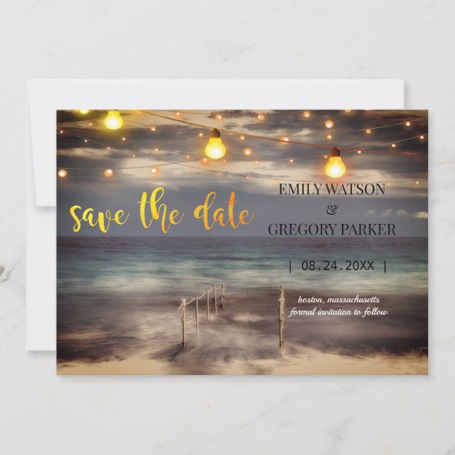Summer Blue Ocean Beach Wedding Invitations (Front)