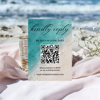 Summer Blue Ocean Beach Wedding RSVP card
