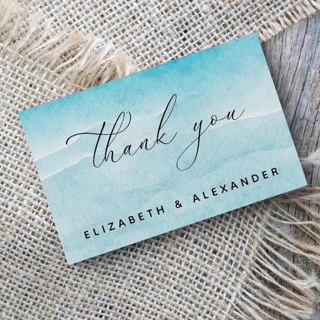 Summer Blue Ocean Beach Wedding Thank you Card (Creator Uploaded)