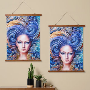 Summer Blue Ocean Wave Anime Abstract Girl Artwork Hanging Tapestry