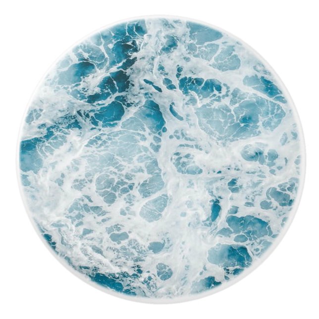 Summer Blue Ocean Wave Ceramic Knob (Front)