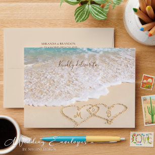 Summer Blue Ocean Waves Tropical Beach Wedding Envelope