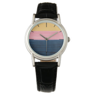 Summer Blue Pink Yellow Strokes Stripes Paint Watch