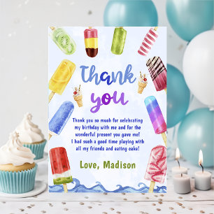 Summer Blue Popsicle Birthday Thank You Card