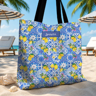 Summer Blue Sicilian Majolica Citrus Mediterranean Tote Bag