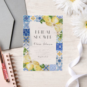 Summer Blue Tiles Lemon Italian Bridal Shower Vellum Invitations