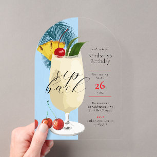 Summer Blue Tropical Cocktail Birthday Party  Acrylic Invitations