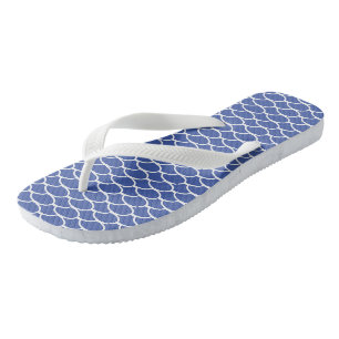 Summer Blue White Ocean Waves Geometric Pattern Flip Flops