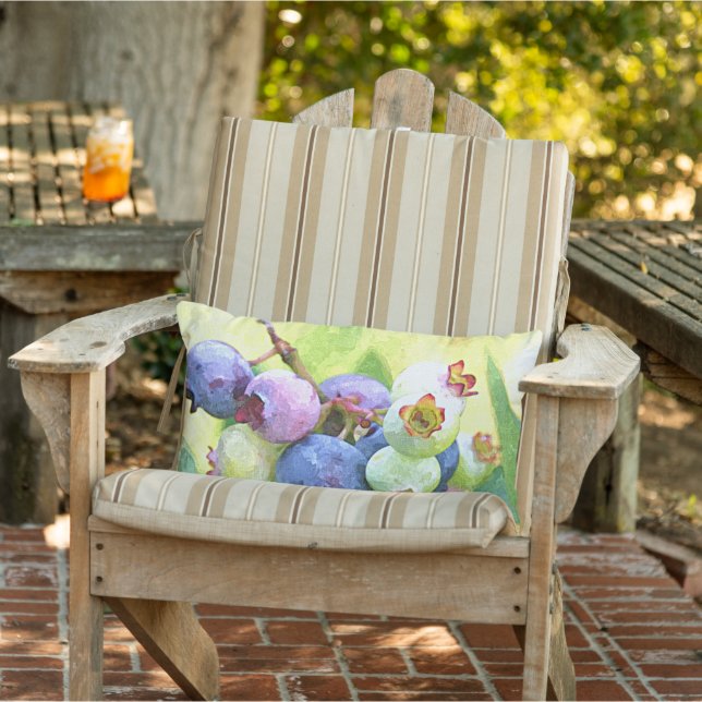 Summer Blueberries Watercolor Art Painting Lumbar Pillow (Chair)