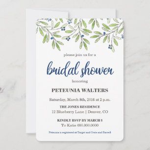 Summer Blueberry Foliage Bridal Shower Invitation