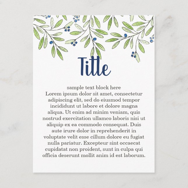 Summer Blueberry Foliage Customizable Insert Card (Front)